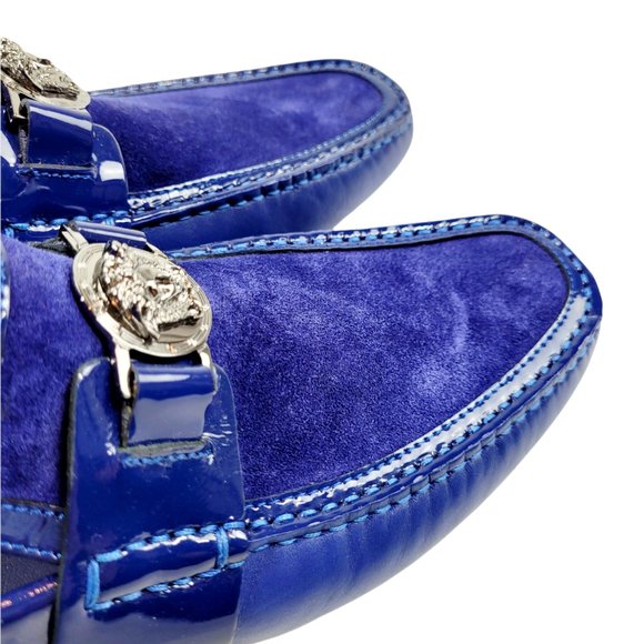 NEW Versace Blue Suede and Leather Medusa Loafers - Picture 5 of 10